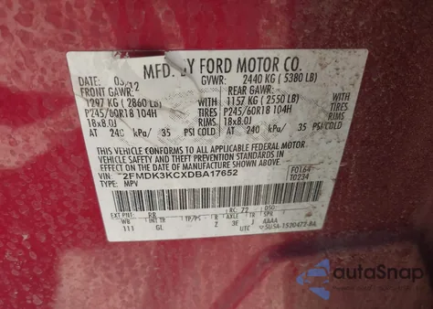 2013 Ford Edge Limited z USA, uszkodzony, nr VIN 2FMDK3KCXDBA17652